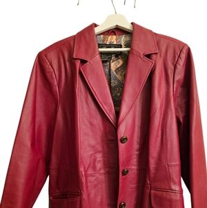 Red Leather Blazer Jacket